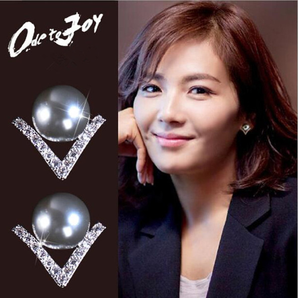 Fashion 925 sterling silver needle crystal pearl stud earrings women trendy temperament anti-allergic simple earrings jewelry