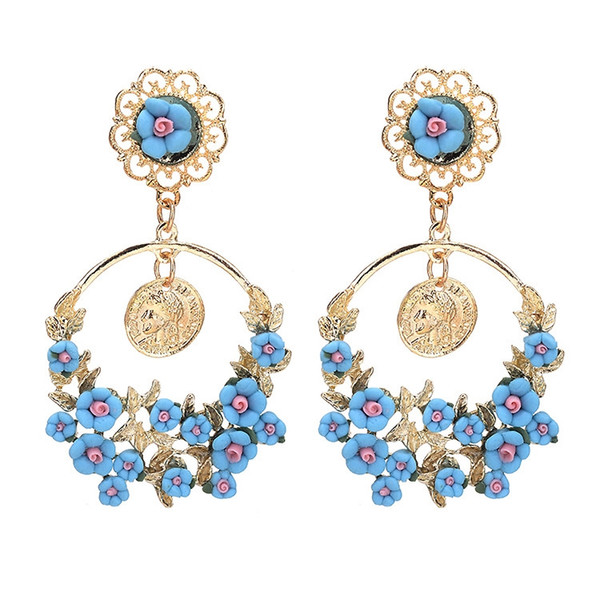 Europe and the United States jewelry wholesale Garden retro exaggerated fresh flowers big ring earrings Big brand new earrings