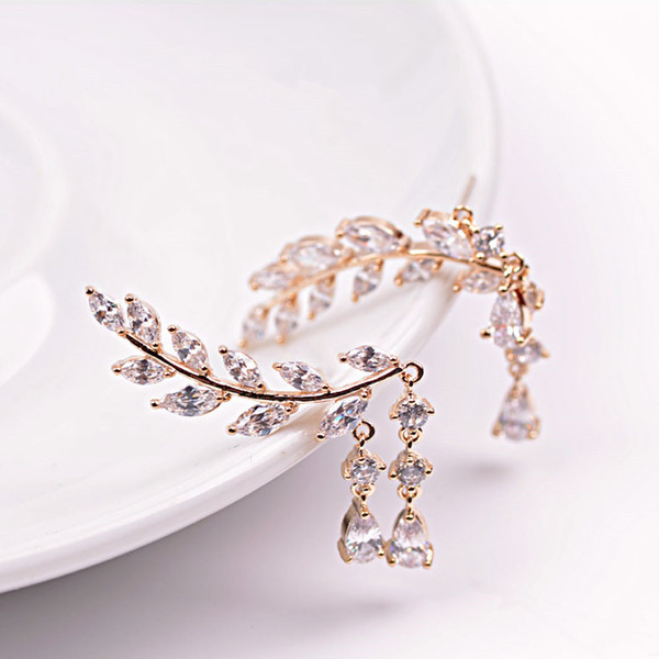 European and American jewelry zircon leaves asymmetric stealth cushion s925 earrings silver needles zircon zircon earrings female double tas