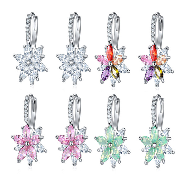 Fashion Ladies Earrings Jewelry 12 color Colorful Opal Zircon Earrings Korean Fashion Temperament Flower Earrings Female