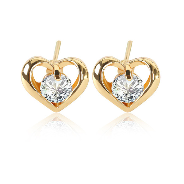 Simple Personality New Fashion Gold Silver Color Heart Zircon Stud Earrings Valentine's Day Earring Gift for Women Girl Ear Stud