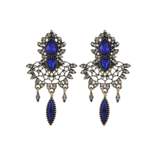 New Shiny Blue Crystal Earrings For Women Luxury Vintage Boho Tassels Stud Earrings Statement Jewelry For Women Party Gifts