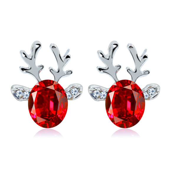 2018 New Fashion Crystal Earrings Luxury Ladies Three-dimensional Christmas Reindeer Antlers Earrings Gift For Women Girls