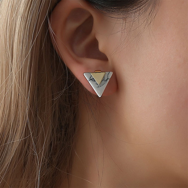 Black White Howlite Triangle Turquoises Stone Stud Earrings For Women Geometric Ear Jewelry Wedding Earring Christmas Gift