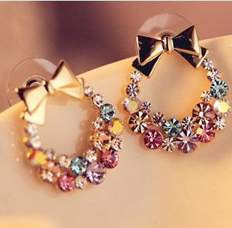 Full Diamond Bow Earrings Stud Retro Exquisite Flower Women Earrings Charms Jewelry for Party Gift Wedding 2017 Hot Sale