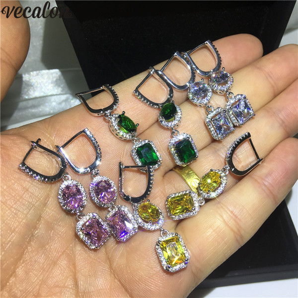 Vecalon Fashion Lady Dangle earring 5A Zircon Cz 925 Sterling silver Party wedding Drop Earrings for women Bridal Jewelry