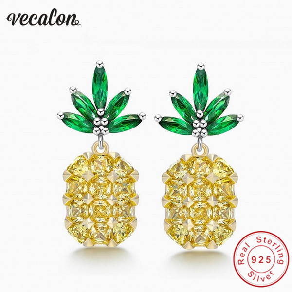 Vecalon Female pineapple earrings Crystal 5A Zircon 925 Sterling silver Party wedding Stud Earrings for women Fashion Jewelry