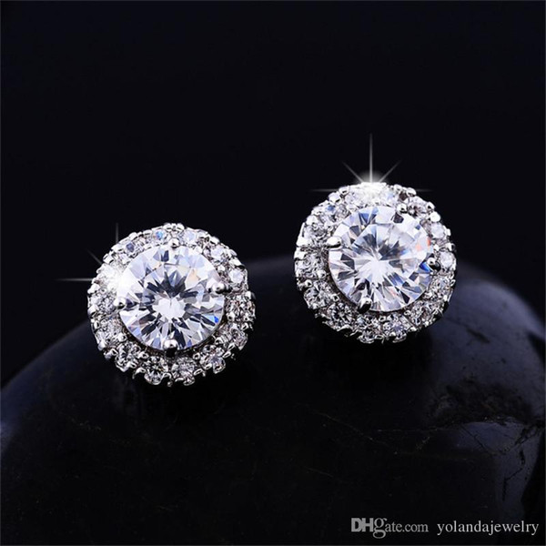 Vecalon New Arrival Best Friends 18K White Gold Plated Earings Big Diamond Earrings for Women White Zircon Earrings