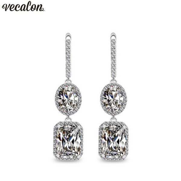 Vecalon 5 Colors Birthstones Dangle earring 5A Zircon Cz White Gold Filled Anniversary wedding Drop Earrings for women Gift