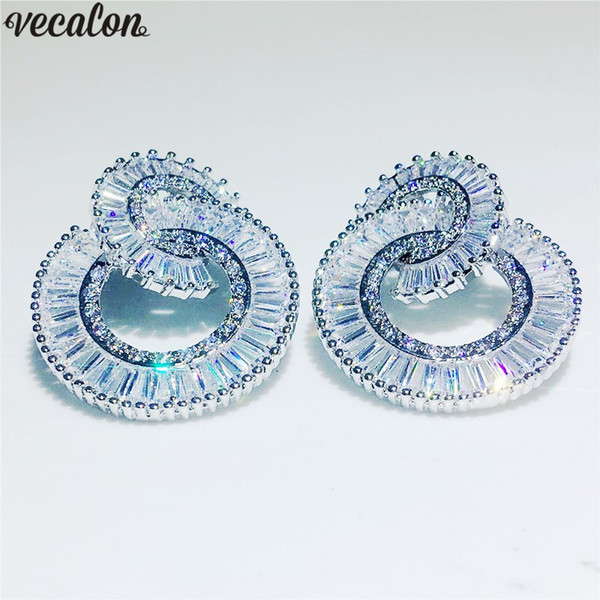 Vecalon Luxury Dangle earring Diamond 925 Sterling silver Engagement wedding Drop Earrings for women Bridal Jewelry Gift