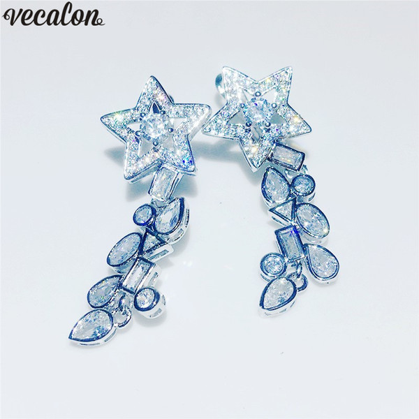 Vecalon Charm Star Flower Shape Dangle earring Diamond 925 Sterling silver Party wedding Drop Earrings for women Jewelry