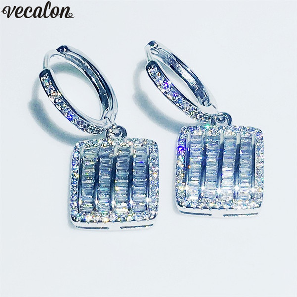 Vecalon Classic Dangle earring Diamond 925 Sterling silver Party wedding Drop Earrings for women Bridal Jewelry Gift