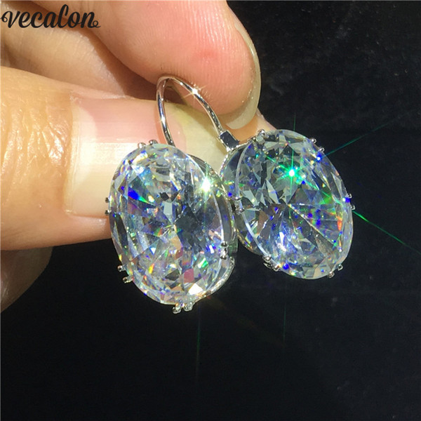 Vecalon office lady Dangle earring oval cut Diamond White Gold Filled Party wedding Drop Earring for women gift