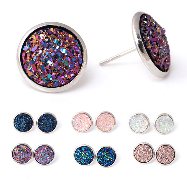 Fashion Crystal Cluster Stud Earrings Simple Round Alloy Silver Plated Ear Stud Women Cute Colorful Sequin Ear Jewelry Accessories Wholesale