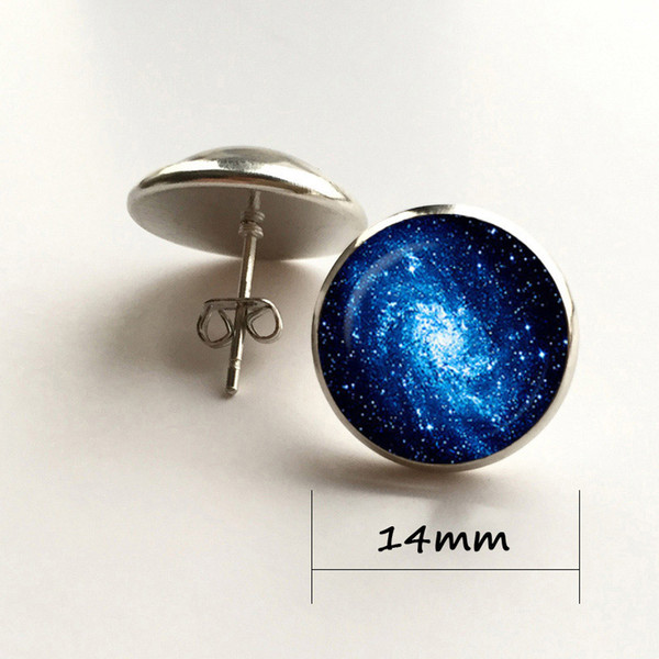 Pleiades Star Cluster Glass Cabochon Stud Earings Pleiades Star Nebula Galaxy Jewelry Silver Plated