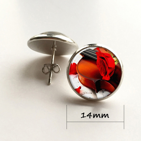 Music earring Roses and Violin earring glass Photo Classic earring