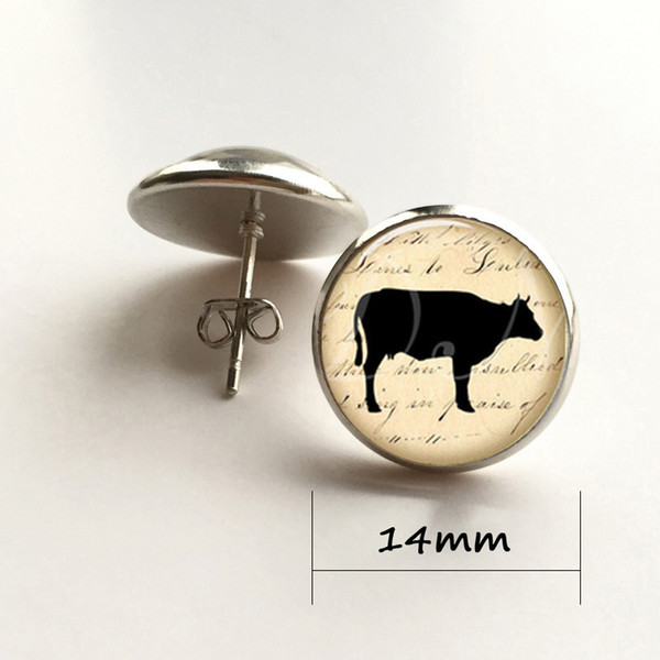 pairslot cow earrings, Cow on Vintage Paper earrings Glass Photo Victorian gift earrings