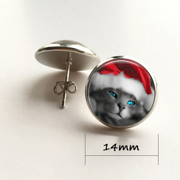 Christmas Stud Earrings Jewelry Beaded Jewelry Cat Holiday Earrings Tile Stud Earrings Santa Cat