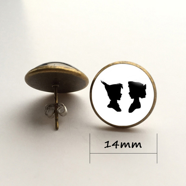 silhouette earrings Peter pan cameo silhouette glass dome earrings lover earring