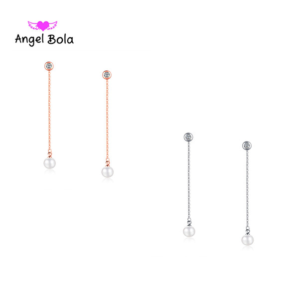 2018 Fashion Fringed Stainless Steel Pearl Mother-of-Pearl ladies earrings Micro-set long tassel earrings