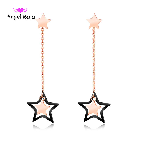 Fashion Fringed Pentagram Black Rose Gold Anti-allergy Pink Women's Jewelry Nickel Free Earrings Drop Ear Rings For Women