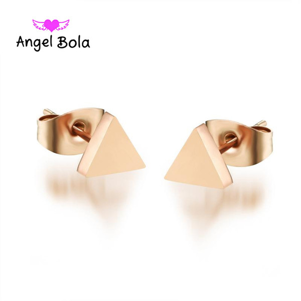 Fashion Geometry Earrings For Women Rose Gold Color Triangle Cute Stud Earrings 316L Stainless Steel Jewelry Gift Never Fade