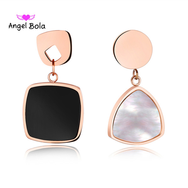 Fashion Stainless Steel Pearl Mother-of-Pearl Square Geometry Stud Earrings Rose Gold Color Women Party Wedding Gift