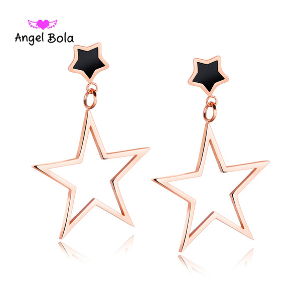 Top Quality Double Black Pentagram Rose Gold Pink Anti-allergy Women's Jewelry Nickel Free Earrings Drop Ear Rings For Women