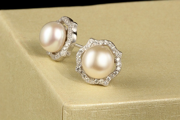 original s925 sterling silver jewelry earrings woman plants flower pearl zirconia luxurious elegant sent mum mother day gifts 11x11mm 1 pair