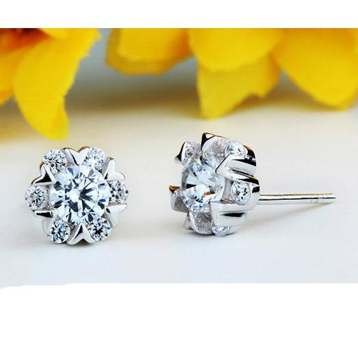 real 925 sterling silver flower earrings stud jewelry woman lady small heart love earplug shiny zirconia fashion factory price 8x7mm 1pair