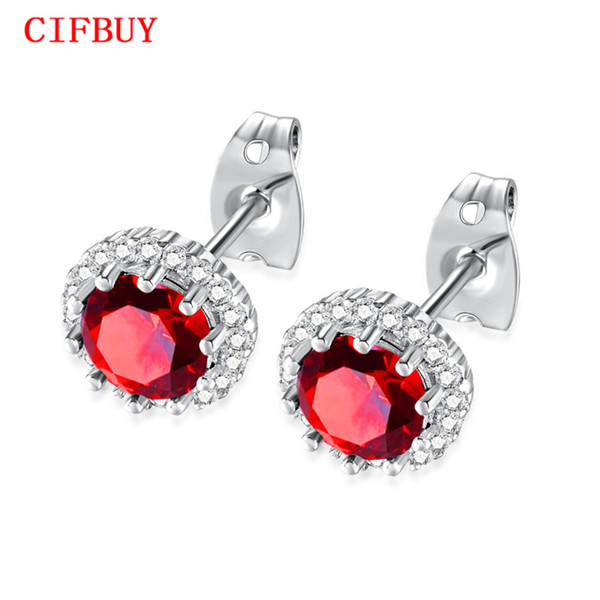 CIFBUY Classic Birthstone Stud Earring For Women AAA+ Cubic Zirconia 12 Months Female Ladies Birth Day Jewelry Girl's Gift DE600