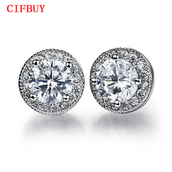 CIFBUY AAA+ Cubic Zirconia Woman Earrings Classical Black/White Round White Gold Color Women Jewelry Studs DE636