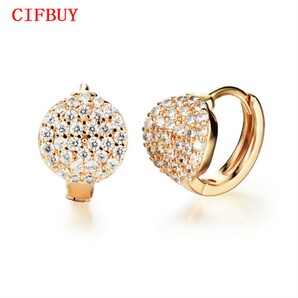 CIFBUY Shiny AAA+ Cubic Zirconia Woman Small Hoop Earrings New Fashion Gold Color Women Wedding Jewelry KE653