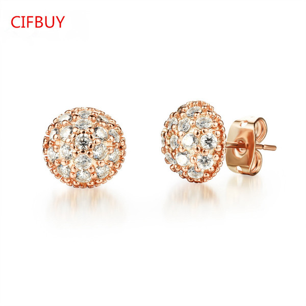 CIFBUY Delicate Gold Color Woman Stud Earrings Romantic Full Cubic Zirconia Round Shape Women Jewelry Earring KE662