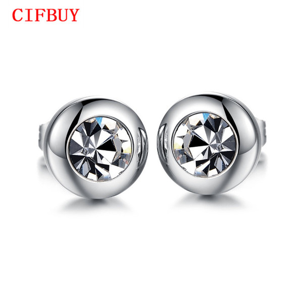 CIFBUY Vintage Round Design Studs Earring For Women Men Fashion Silver Stainless Steel Cubic Zirconia Jewelry Earring Unisex 281