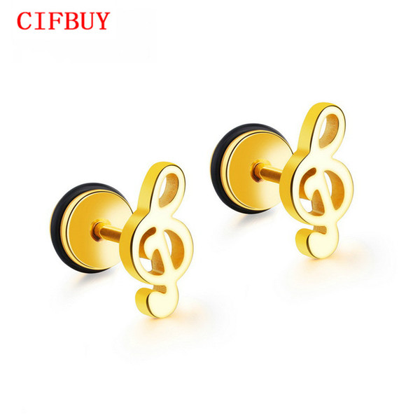 CIFBUY Music Note Stud Earrings For Women Trendy Style Gold /Black/Silver Color Female Ladies Party Daily Jewelry GE418