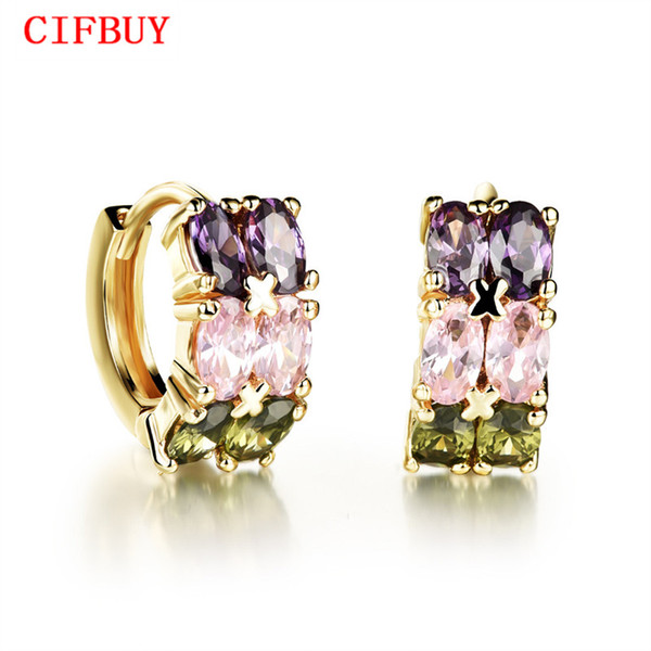 CIFBUY Double Layer Cubic Zirconia Woman Stud Earrings Fashion Gold Color Cross Design Women Jewelry Gift KE638