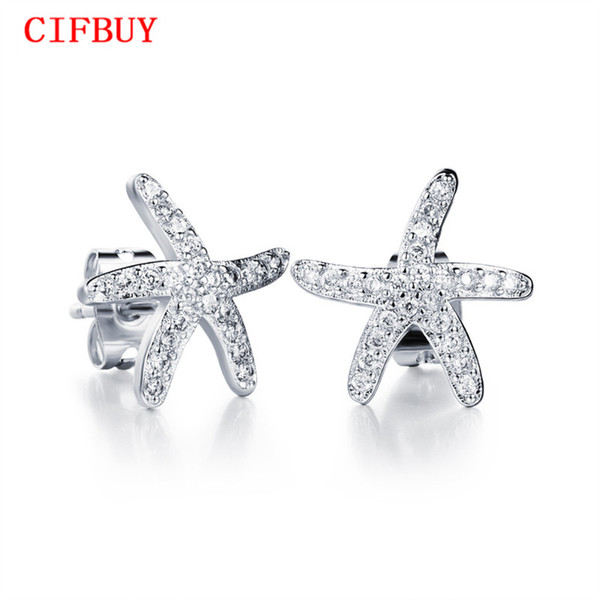 Fashion Full Cubic Zirconia Sea Star Starfish Stud Earrings For Women Jewelry Vintage Silver Color / Gold Color Earring 641