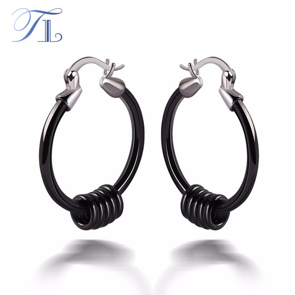 TL Cheap Thin Black Stud Ceramic Earrings For Women Simple Design String Circles Young Fashion Earrings Stainless Steel Jewelry