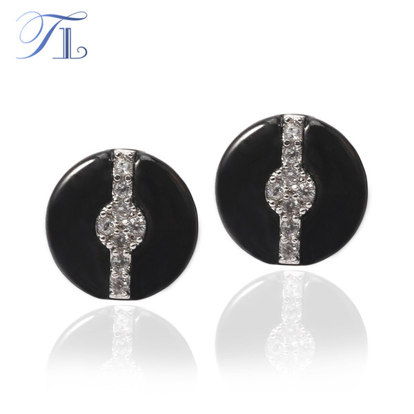 TL Ceramic Stud Earrings Smooth Round Black&White Ceramic Cubic Zircon Crossing Surface Earrings Special Design Ceramic Jewelry