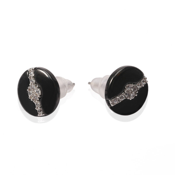 TL Ceramic Stud Earrings Smooth Round Black&White Ceramic Cubic Zircon Crossing Surface Earrings Special Design Ceramic Jewelry E2028 Perfec