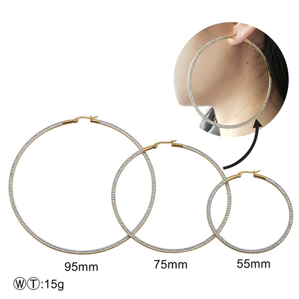 TL Hoop Earrings For Girls 55mm-95mm Gold and Silver Plated CZ Stone Inlay Big Round Dangle Earrings Female Jewelry