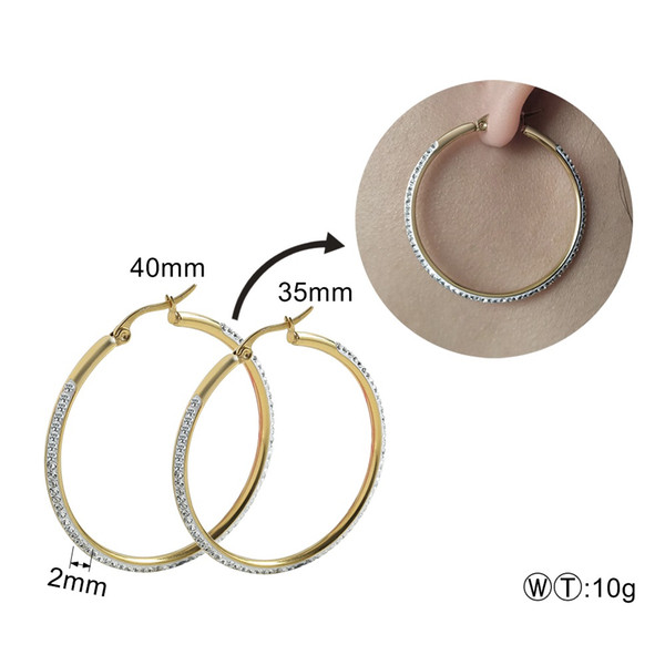 TL Hoop Earrings For Girls 35mm-40mm Gold and Silver Plated 1 Sides CZ Stone Setting European Style Round Dangle Earrings Female Jewelry