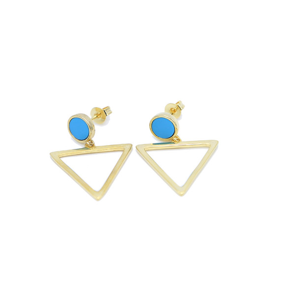 2017 new arrive silver gold filled triangle charm round turquoise studs girl women classic fashion jewelry earring