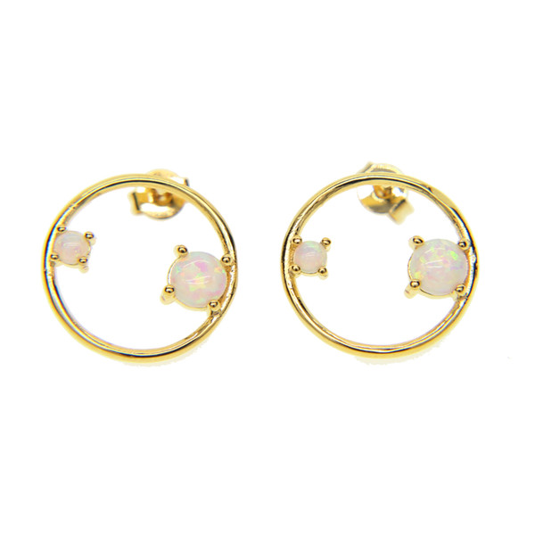 gold silver plated high polish sparking AAA+ cz opal stone round studs,simple geometric fashion women gold earring