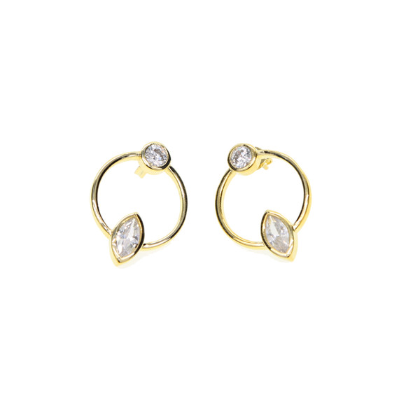 simple fashion design geometric round circle outline with round marquise cubic zirconia gold silver plated fashion women round earring