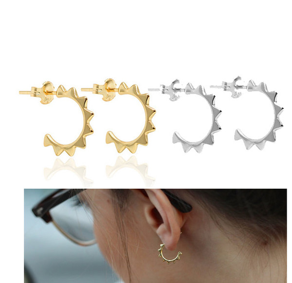 2017 anti allergy 925 sterling silver rose gold rhodium plated Mini circle spike girl women 925 silver delicate earring