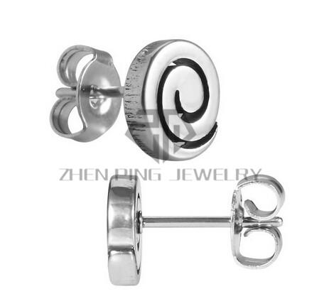 Free Shipping Circle Sign Spiral Stud Earrings 316L Surgical Stainless Steel Women Fashion Stud Earrings Can Be Mix