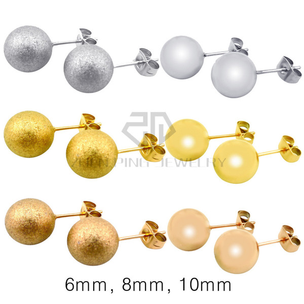 Unisex 6mm,8mm,10mm Silver, Gold, Rose Gold Bead Stainless Steel Wrinkle Balls Stud Earrings jewelry for women girls