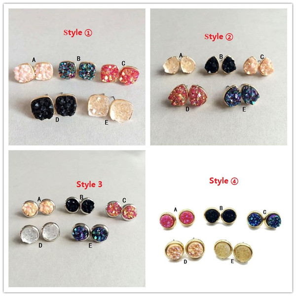 Hot 4 Styles Druzy Drusy Stud Earrings 5 Colors Rock Lava Crystal Stone Earrings Jewelry for women Girl Gift